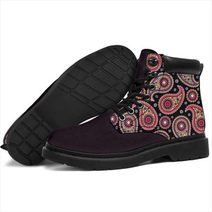 Purple Black Paisley Suede Boots,Women Gift,Handmade Boots,Streetwear, All Season Boots,Vegan ,Casual Leather,Rain Boots,Leather Boots Women