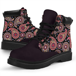 Purple Black Paisley Suede Boots,Women Gift,Handmade Boots,Streetwear, All Season Boots,Vegan ,Casual Leather,Rain Boots,Leather Boots Women
