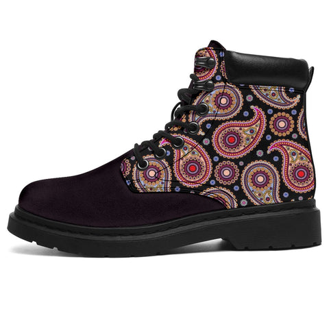 Image of Purple Black Paisley Suede Boots,Women Gift,Handmade Boots,Streetwear, All Season Boots,Vegan ,Casual Leather,Rain Boots,Leather Boots Women
