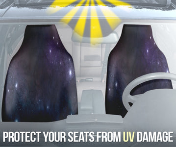 Cosmic Purple Blue Nebula Galaxy Car Seat Covers, Space Theme Front Seat