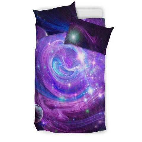 Image of Purple Blue Planet Galaxy Bedding Coverlet, Printed Duvet Cover, Bed Room, Doona Cover, Dorm Room College, Twin Duvet Cover,Multi Colored