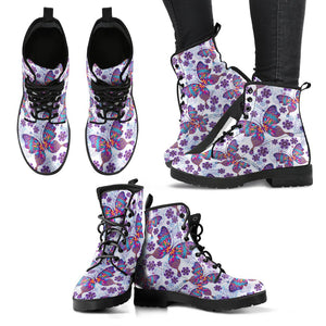 Purple Butterfly Women's Vegan Leather Boots, Waterproof Handcrafted, Boho