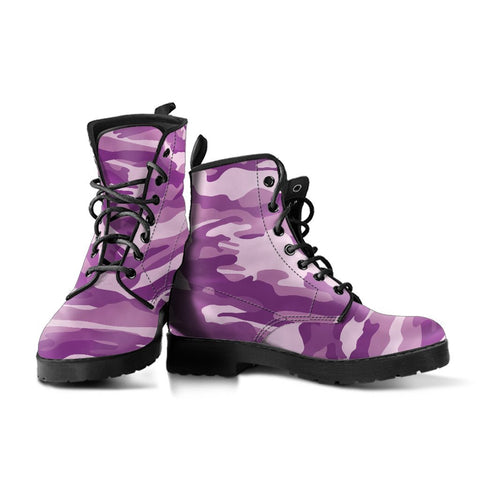 Image of Purple Camouflage: Women's Vegan Leather Boots, Handcrafted Lace,Up Boots, Vegan