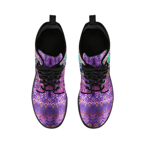 White Wolf Spirit, Vegan Leather Women's Boots, Colorful Purple Design, Boho