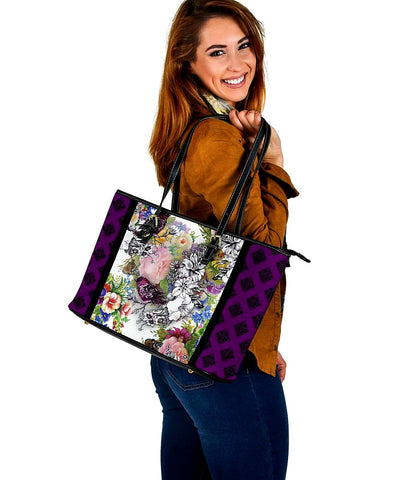 Image of Purple Demask Floral Bird Tote Bag,Multi Colored,Bright,Psychedelic,Book Bag,Gift Bag,Leather Bag,Leather Tote Bag Women Bag,Everyday Bag