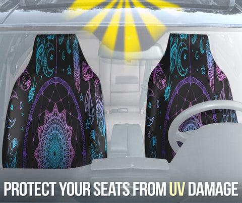Image of Purple Dream Catcher Mandalas, Boho Car Seat Covers, Front Seat