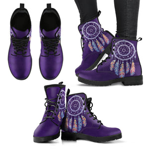 Purple Dream Catcher, Women's Handcrafted Vegan Leather Boots, Stylish Leather