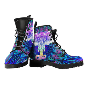 Women's Purple Elephant Mandala Vegan Leather Boots , Handcrafted , Mandala