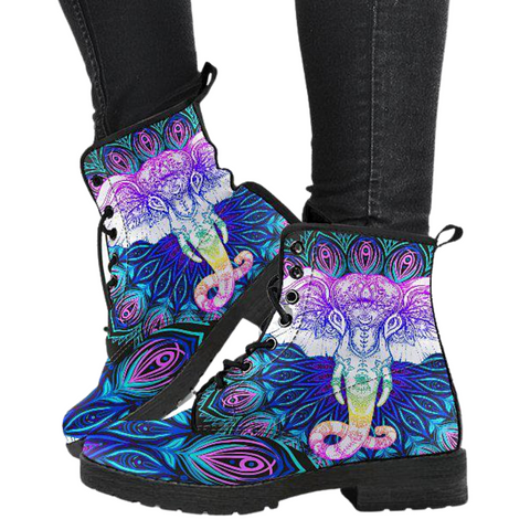 Image of Women's Purple Elephant Mandala Vegan Leather Boots , Handcrafted , Mandala