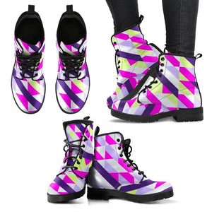 Purple Geometric Women's Boots: Vegan Leather, Handcrafted Ankle Boots, Festival