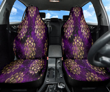 Mandala Space Gold Purple Car Seat Covers, Mystical Front Seat Protectors, 2pc