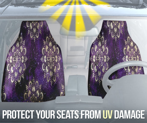 Image of Mandala Space Gold Purple Car Seat Covers, Mystical Front Seat Protectors, 2pc