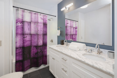 Image of Purple Gradient Color Block Squares Abstract Shower Curtains, Water Proof Bath