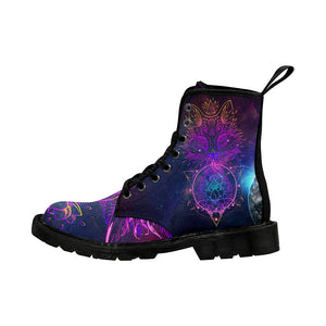Purple Gradient Fox Lotus Womens Boots, Custom Boots,Boho Chic Boots,Spiritual Rain Boots,Hippie Boots