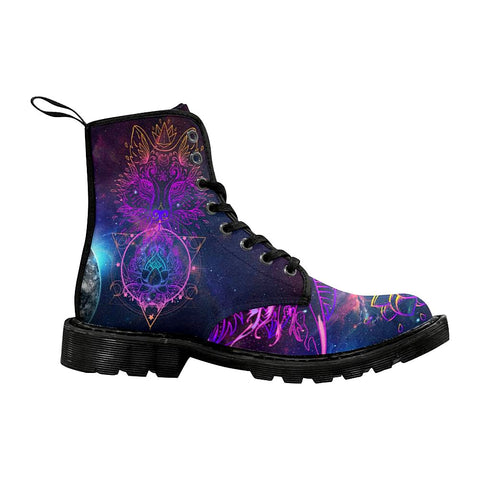 Image of Purple Gradient Fox Lotus Womens Boots, Custom Boots,Boho Chic Boots,Spiritual Rain Boots,Hippie Boots