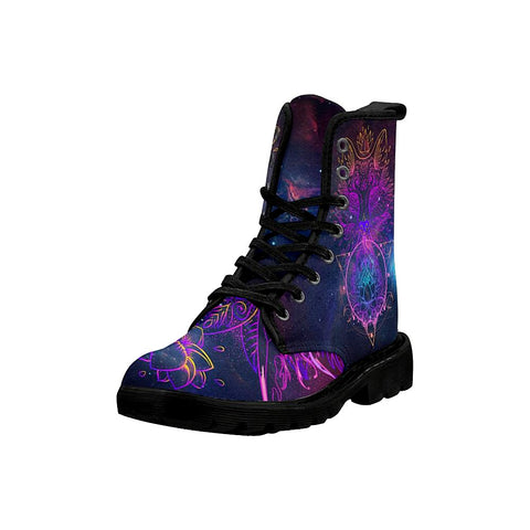 Image of Purple Gradient Fox Lotus Womens Boots, Custom Boots,Boho Chic Boots,Spiritual Rain Boots,Hippie Boots