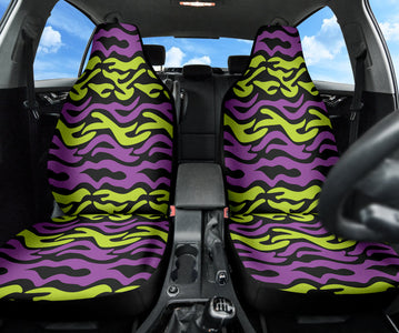 Colorful Leopard Car Seat Covers, Exotic 2pc Green Purple Car Accessories,