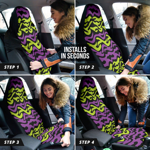 Image of Colorful Leopard Car Seat Covers, Exotic 2pc Green Purple Car Accessories,