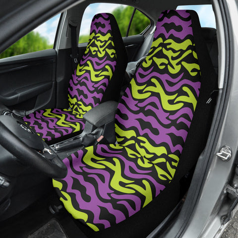 Image of Colorful Leopard Car Seat Covers, Exotic 2pc Green Purple Car Accessories,