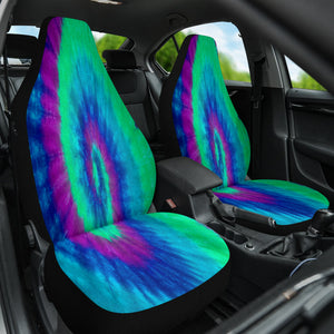 Purple Green Tie Dye Abstract Car Seat Covers, Retro Front Seat Protectors, 2pc
