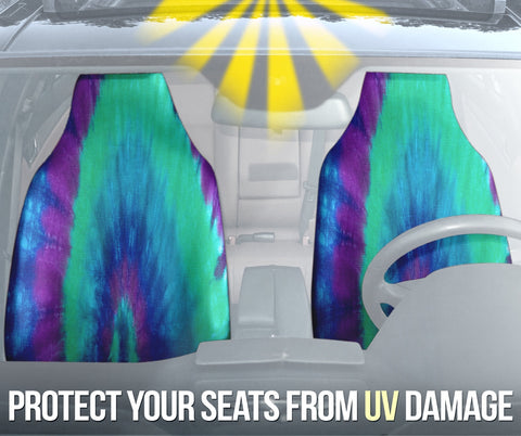 Image of Purple Green Tie Dye Abstract Car Seat Covers, Retro Front Seat Protectors, 2pc