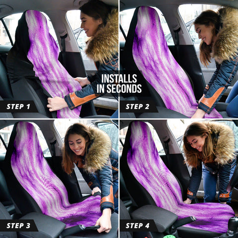 Image of Tie Dye Grunge Purple Abstract Car Seat Covers, Retro Front Seat Protectors, 2pc