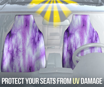 Tie Dye Grunge Purple Abstract Car Seat Covers, Retro Front Seat Protectors, 2pc