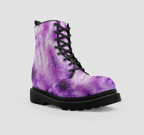 Image of Abstract Art Wo's Boots , Purple Grunge Tie Dye , Chic Vegan Footwear ,