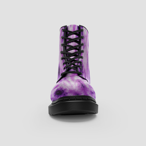 Abstract Art Wo's Boots , Purple Grunge Tie Dye , Chic Vegan Footwear ,