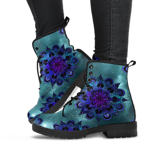 Image of Purple Mandala, Vegan Women's Leather Boots, Cosmic Astronomy Design,