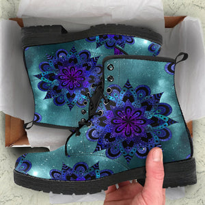 Purple Mandala, Vegan Women's Leather Boots, Cosmic Astronomy Design,