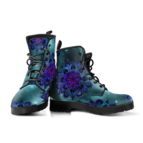 Image of Purple Mandala, Vegan Women's Leather Boots, Cosmic Astronomy Design,