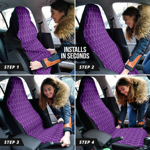 Image of Purple Mermaid Scales Car Seat Covers, Oceanic Front Seat Protectors, 2pc Car