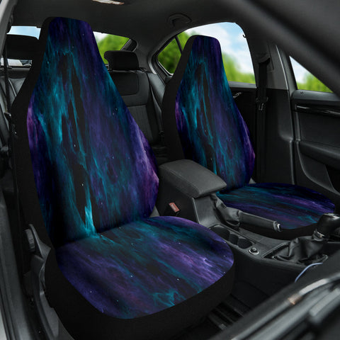 Image of Abstract Purple Nebula Green Car Seat Covers, Personalized Cosmic Front