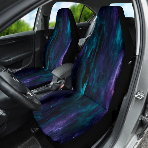 Image of Abstract Purple Nebula Green Car Seat Covers, Personalized Cosmic Front