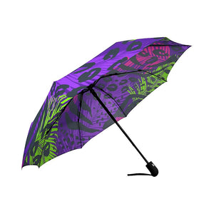 Purple Neon Leaves Animal Print Unisex Umbrella, Foldable Umbrella, Custom Rain Umbrella,Rain Gear