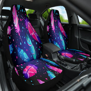 Purple Pink Feathers Car Seat Covers, Whimsical Front Seat Protectors, 2pc Car