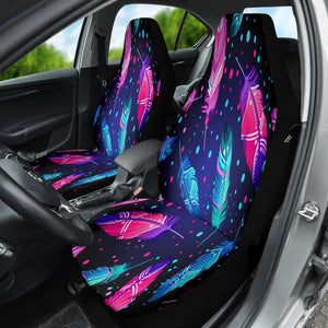 Purple Pink Feathers Car Seat Covers, Whimsical Front Seat Protectors, 2pc Car