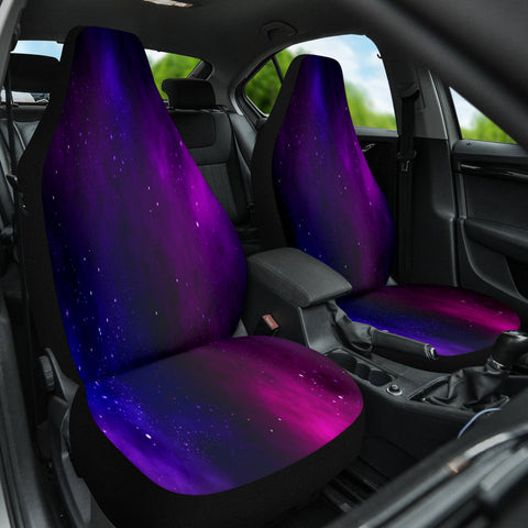 Image of Space Stars Purple Pink Car Seat Covers, Cosmic Front Seat Protectors, 2pc Car