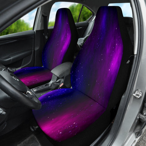 Image of Space Stars Purple Pink Car Seat Covers, Cosmic Front Seat Protectors, 2pc Car