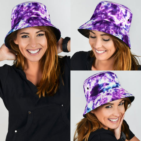 Image of Purple Blue Muliticolored Tie Dye, Breathable Head Gear, Sun Block, Fishing Hat,
