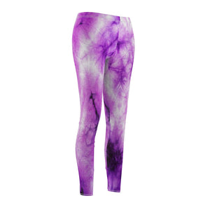 Purple Tie Dye Women's Cut & Sew Casual Leggings, Yoga Pants, Polyester Spandex