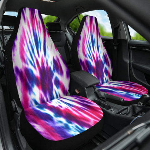 Image of Purple Tie Dye Spiral Car Seat Covers, Custom Retro Front Seat Protectors, 2pc