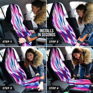 Purple Tie Dye Spiral Car Seat Covers, Custom Retro Front Seat Protectors, 2pc