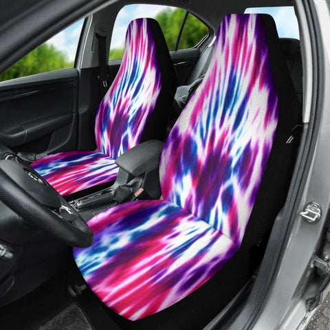 Image of Purple Tie Dye Spiral Car Seat Covers, Custom Retro Front Seat Protectors, 2pc