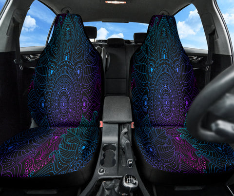 Image of Arabesque Mandala Purple Tiel Floral Car Seat Covers, Bohemian Front