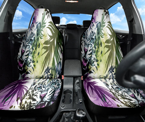 Image of Watercolor Leopard Car Seat Covers, Purple, Exotic Front Protectors 2pc, Custom