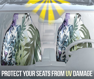 Watercolor Leopard Car Seat Covers, Purple, Exotic Front Protectors 2pc, Custom