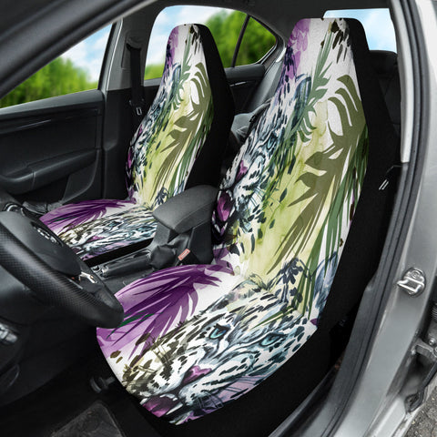 Image of Watercolor Leopard Car Seat Covers, Purple, Exotic Front Protectors 2pc, Custom