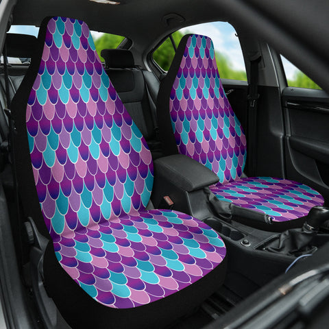 Image of Mermaid Skin Purple Blue Car Seat Covers, Mystical Front Seat Protectors, 2pc